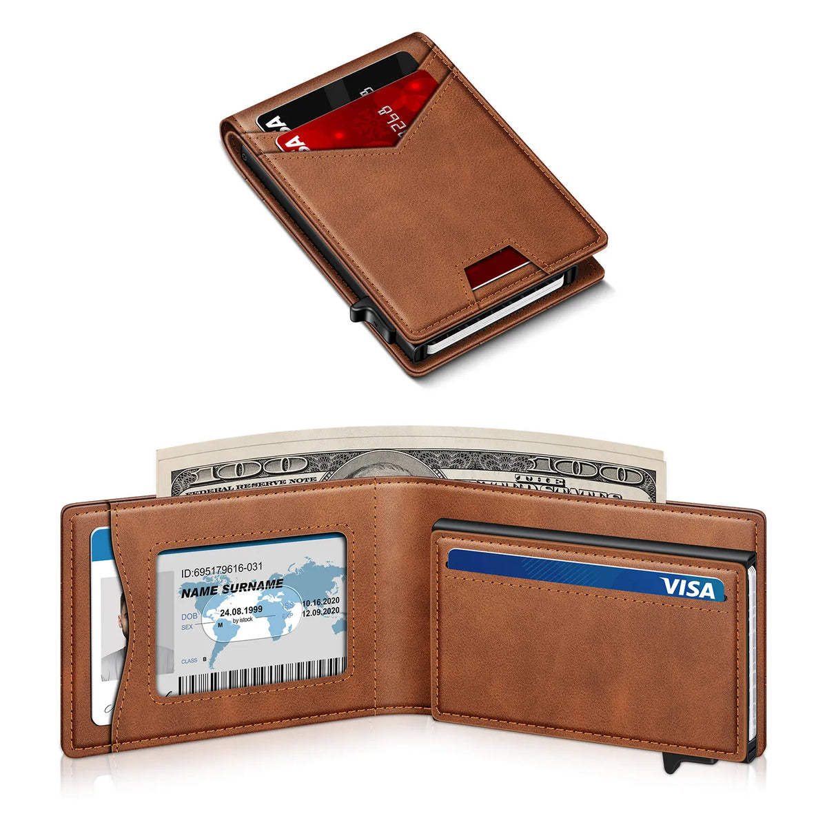 💳 RFID Pop-Up Bifold Wallet – Slim Card Holder with Money Clip