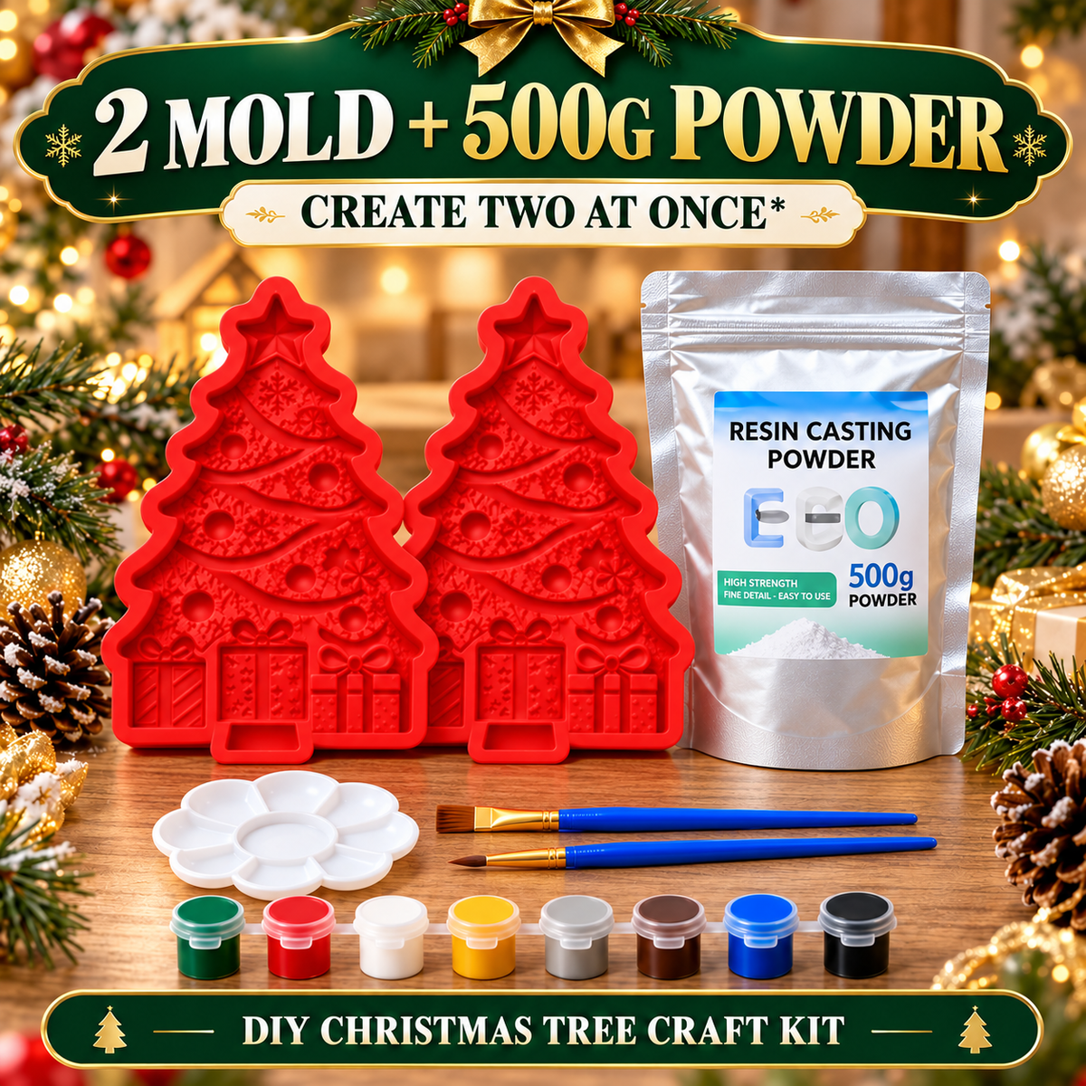 KORAKIO® 🎄🎨 DIY Christmas Tree Casting Kit with Reusable Mold & Paints