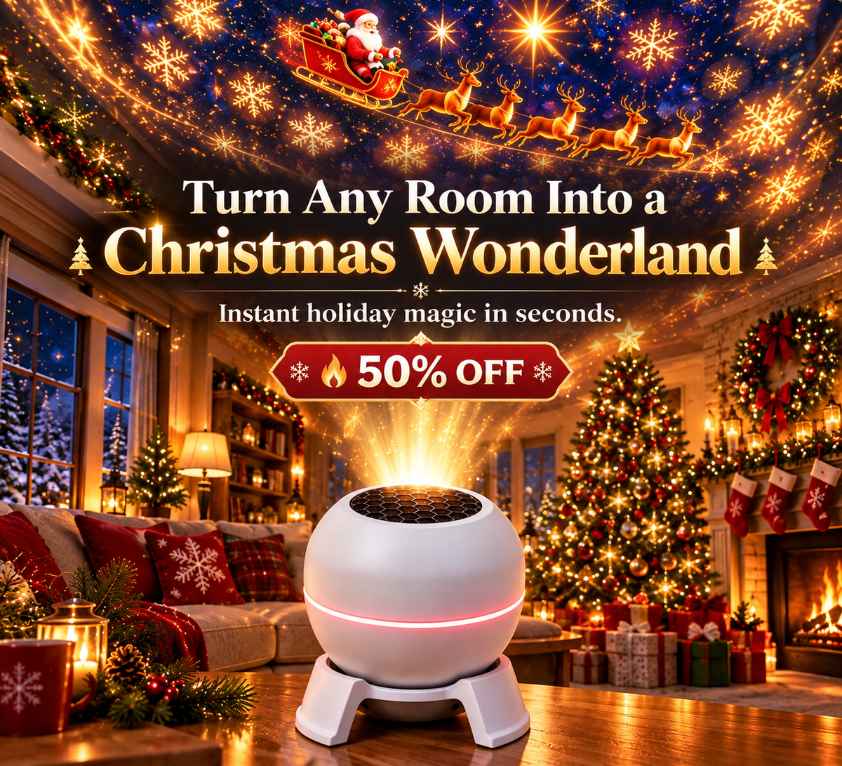 KORAKIO® 🎄 Holiday Projection Night Light – ✨ Turn Any Room Into a Christmas Wonderland