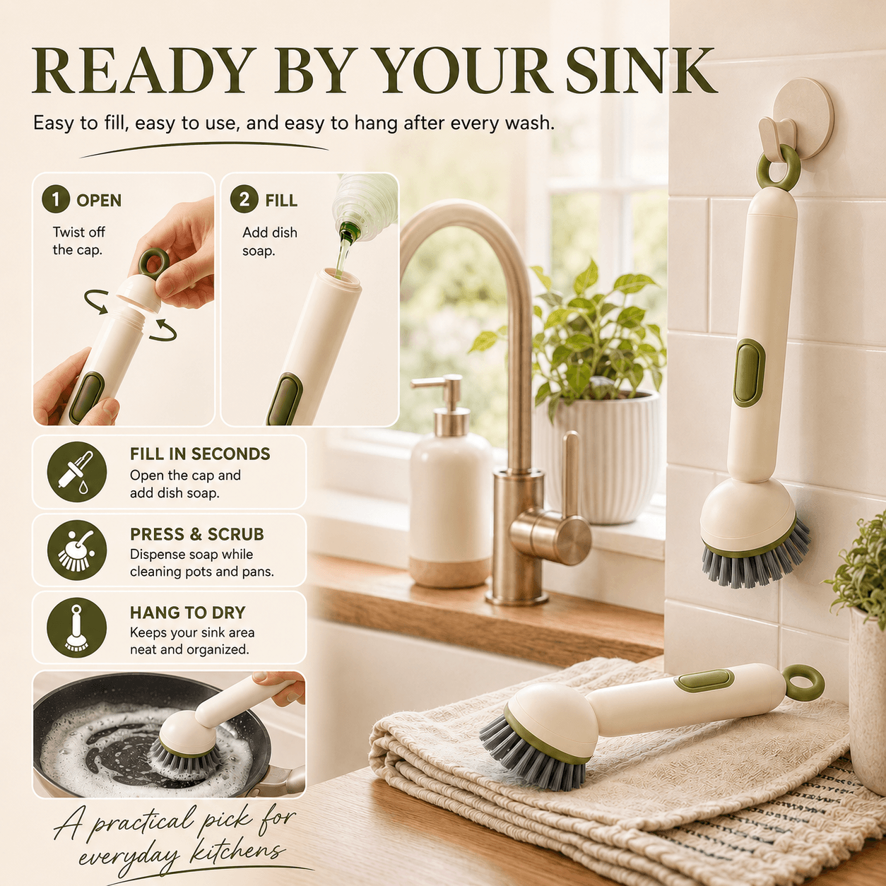 KORAKIO® 🫧2-in-1 Soap Dispensing Dish Brush