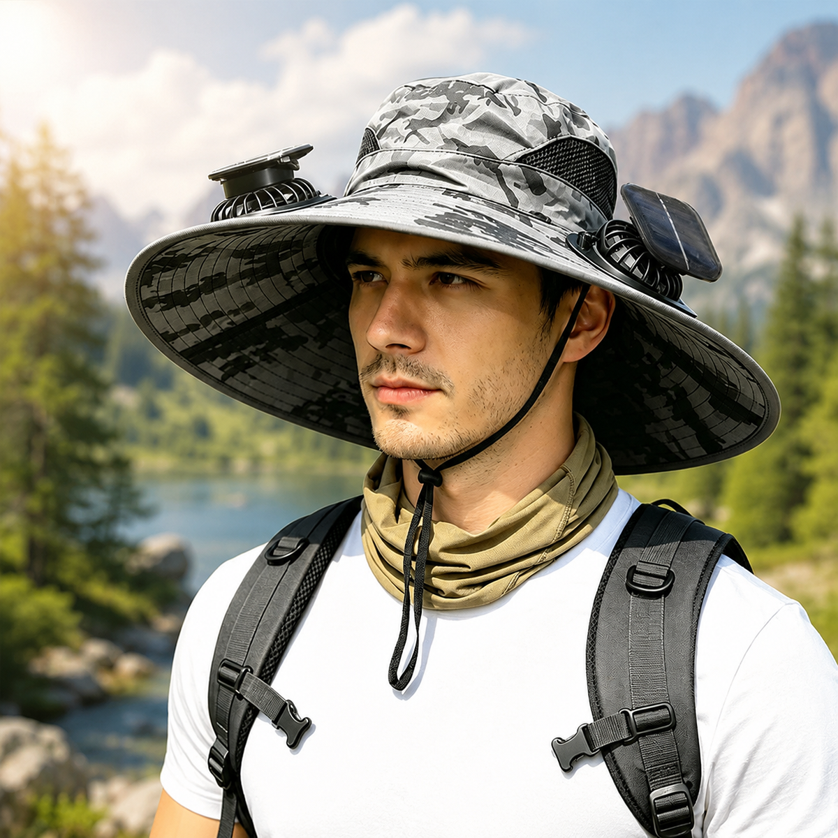 ☀️ Solar-Powered Cooling Sun Hat with Built-In Fans