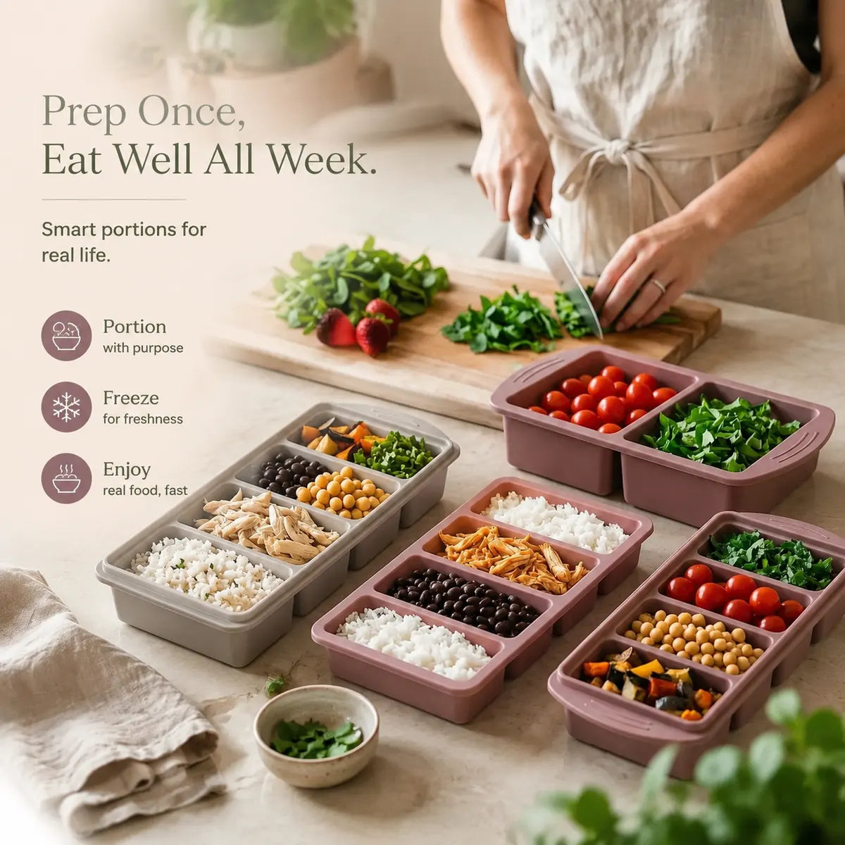 KORAKIO® ❄️ The BlockPrep System – Stackable Silicone Freezer Meal Prep Trays 🍲