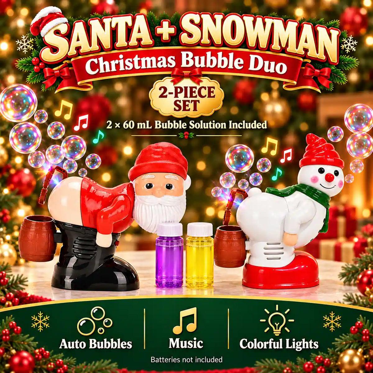 KORAKIO® 🎅🎵🫧 Cheeky Santa & Snowman Bubble Blowers