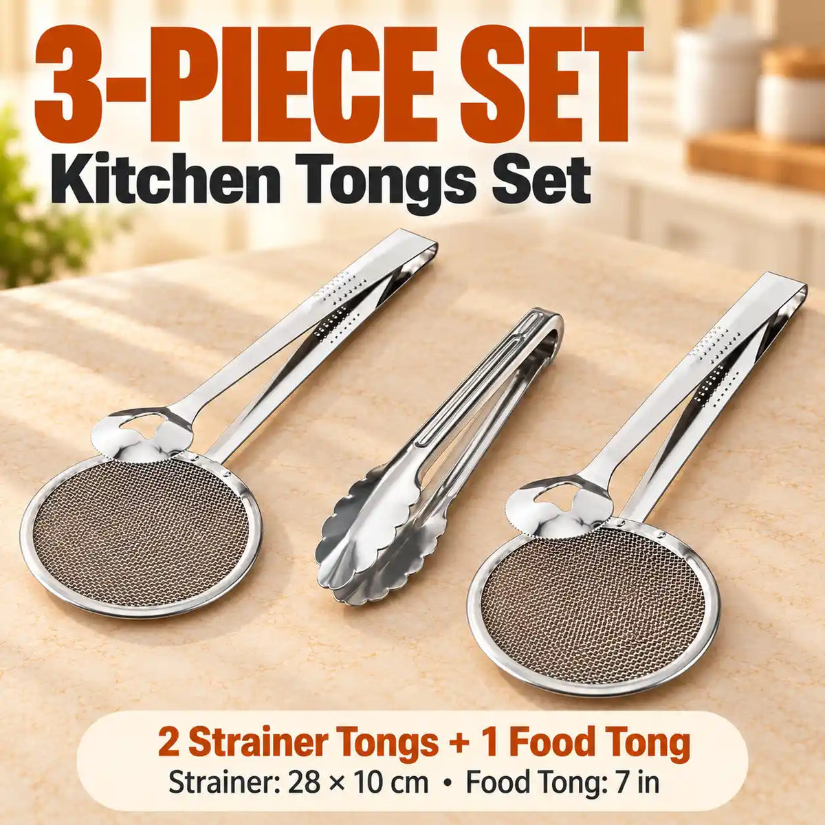 KORAKIO® 🥢🍳 2-in-1 Stainless Steel Strainer Tongs