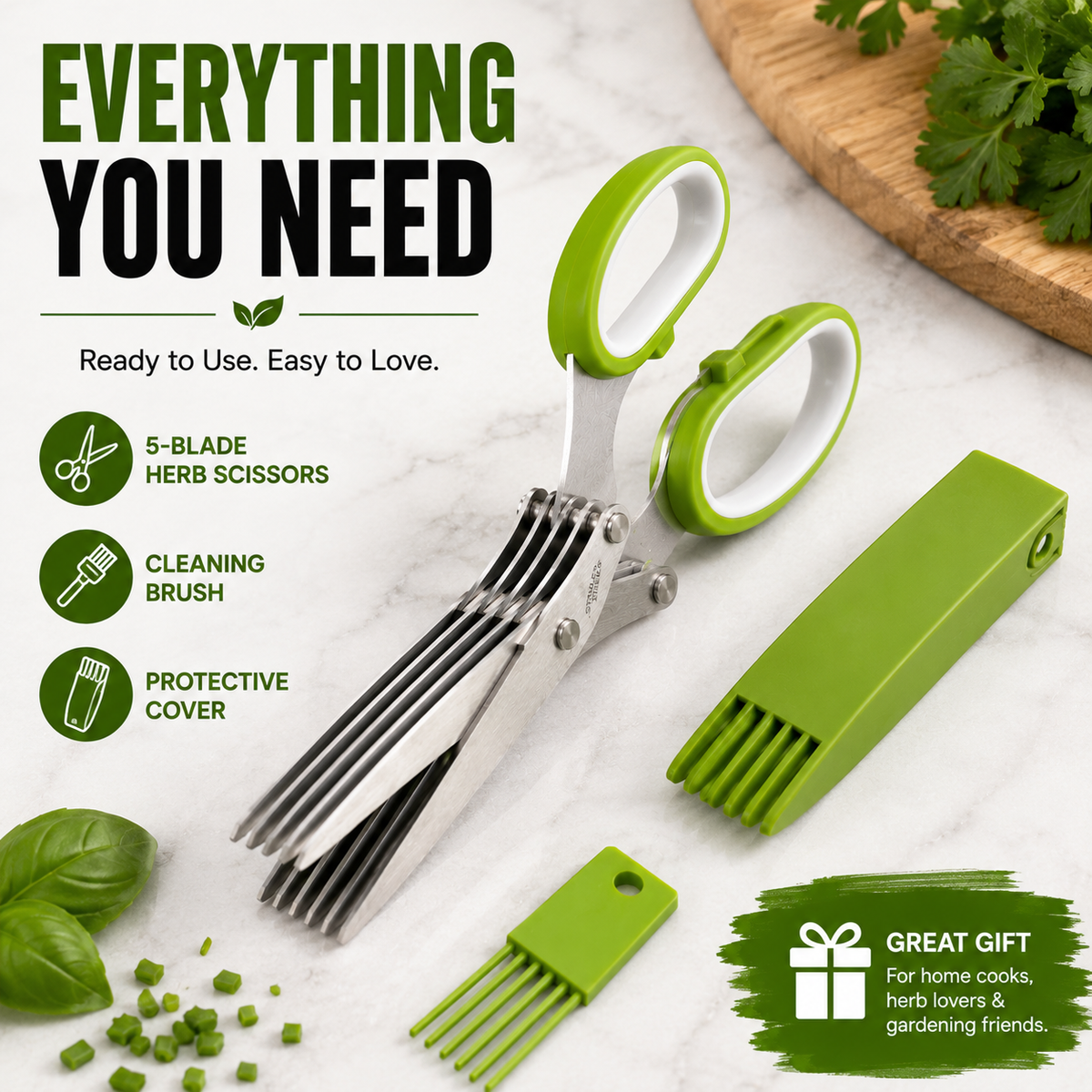 ✂️ 5-Blade Herb Scissors – Chop Fresh Herbs Faster Without A Knife