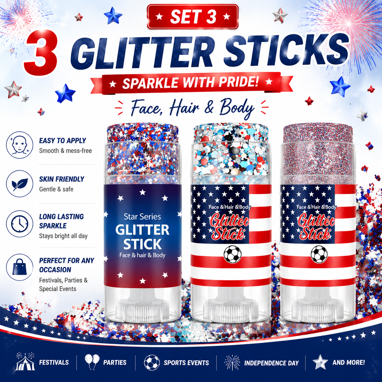 korakio® StarGlow Party & Festival Glitter Stick