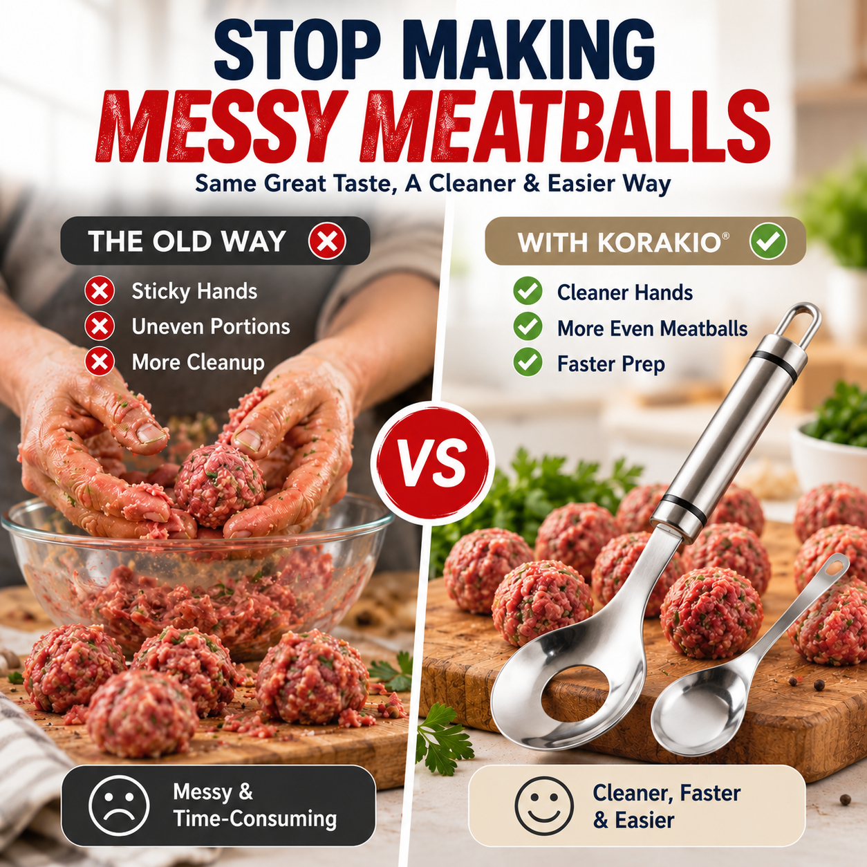 Comparison of hand-rolling meatballs and using the meatball maker set