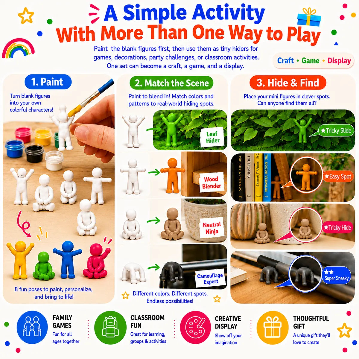 korakio®🎨Paint Your Own Mini Hiders for DIY Fun, Hide-and-Seek Games & Cute Displays