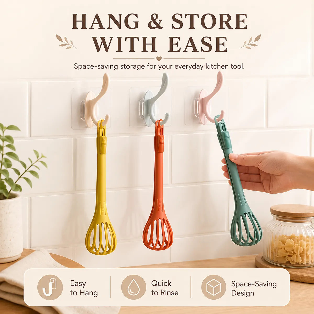 KORAKIO® 3-IN-1 KITCHEN WHISK 🥚 🍳 Multi-Function Egg Whisk & Food Tongs Whisk, Grip & Serve With One Tool