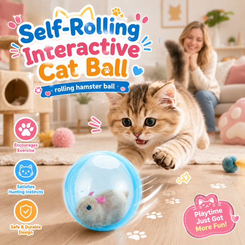 korakio® 😻 Self-Rolling Cat Ball – Keeps Bored Indoor Cats Active & Entertained