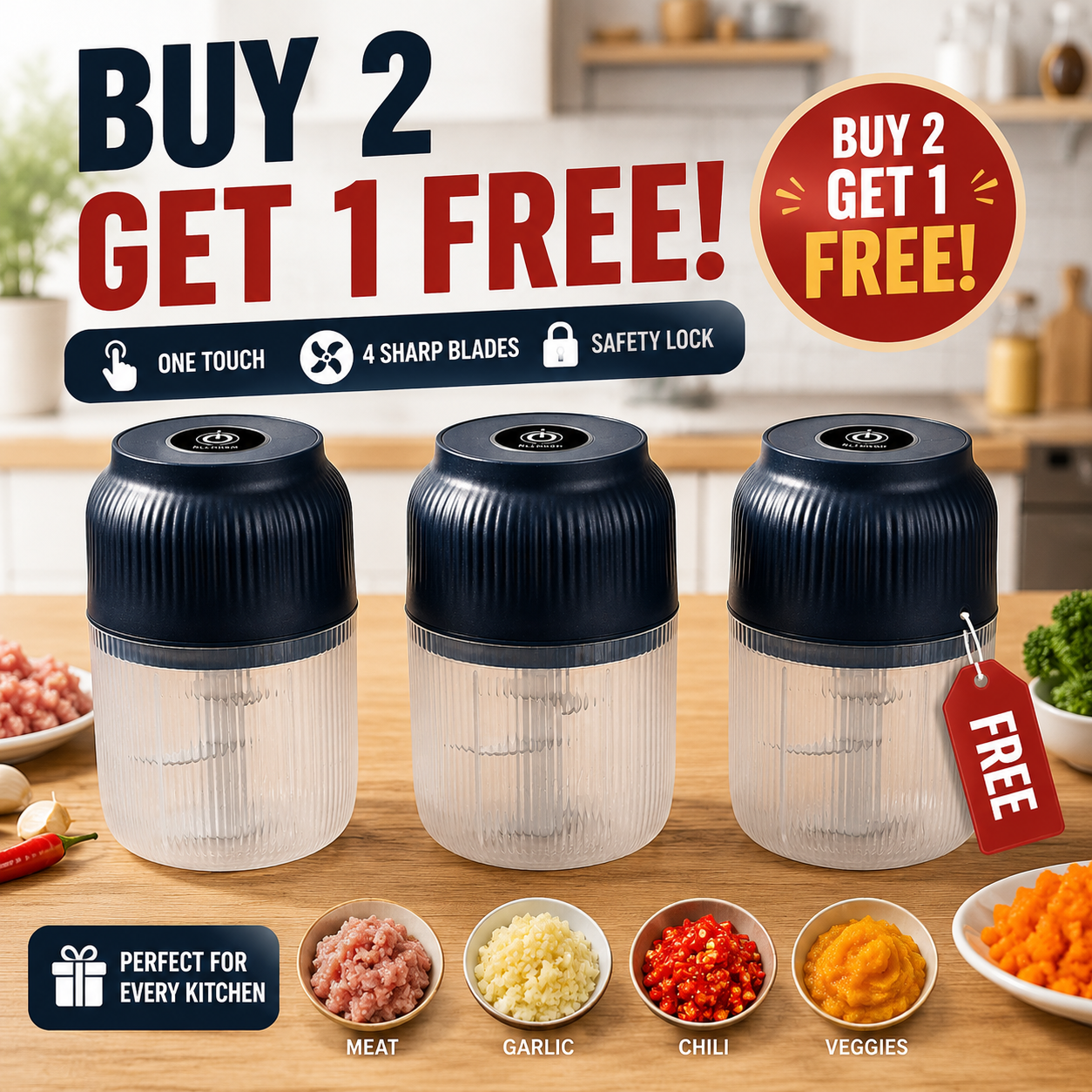 korakio®Powerful Electric Food Chopper – One-Touch Mini Kitchen Blender