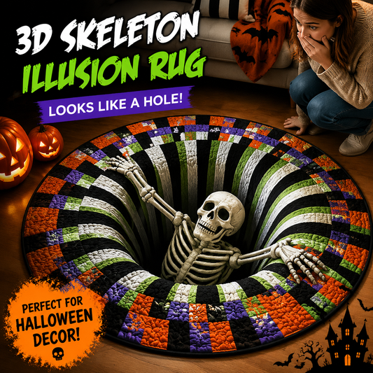 KORAKIO®🎃 Halloween 3D Skeleton Vortex Illusion Rug – Create a Spooky Floor Surprise Everyone Loves 💀
