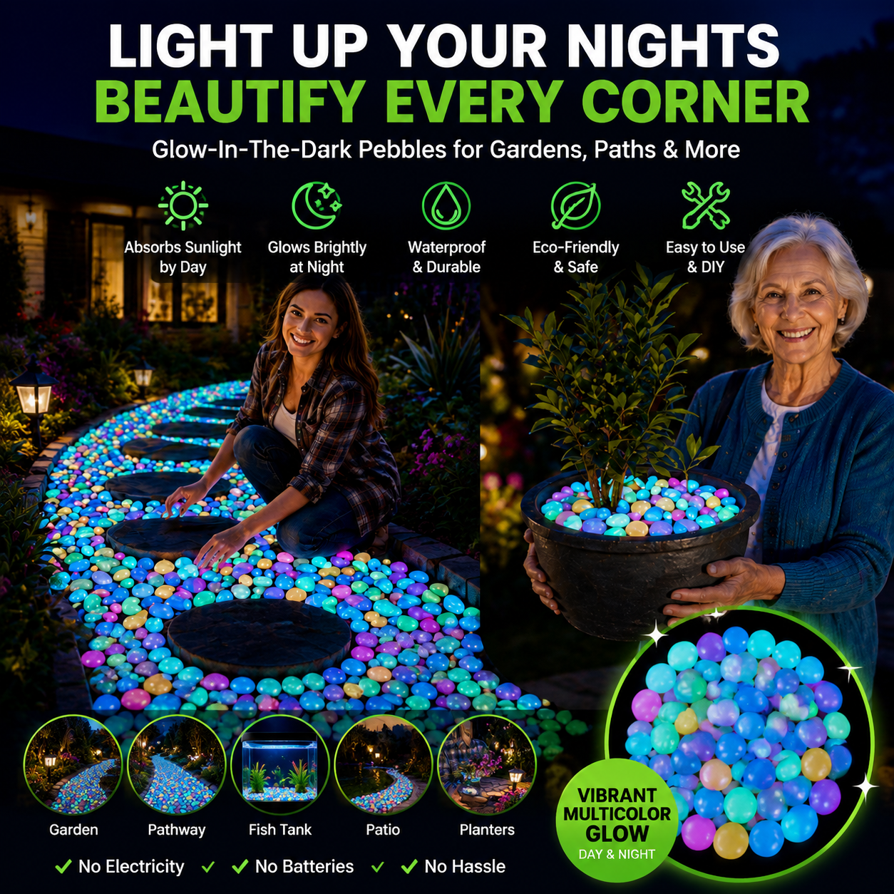 korakio®✨ 200PCS Colorful Glow-in-the-Dark Garden Stones for Magical Night Paths