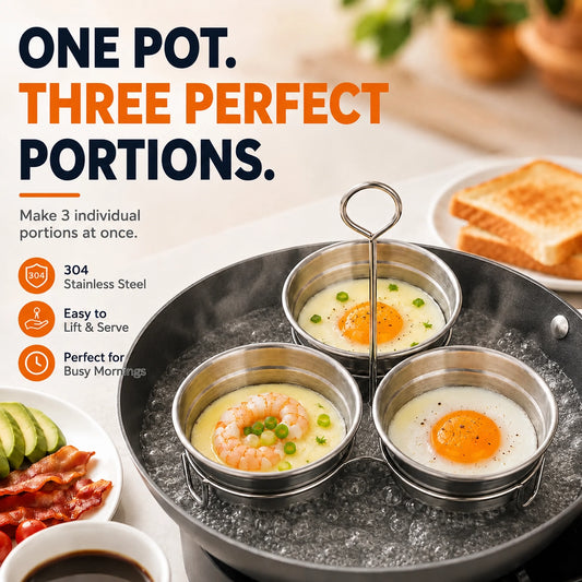 KORAKIO® 🍳 3-Cup Removable Stainless Steel Egg Steamer