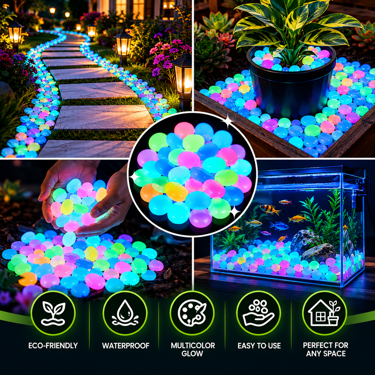 korakio®✨ 200PCS Colorful Glow-in-the-Dark Garden Stones for Magical Night Paths