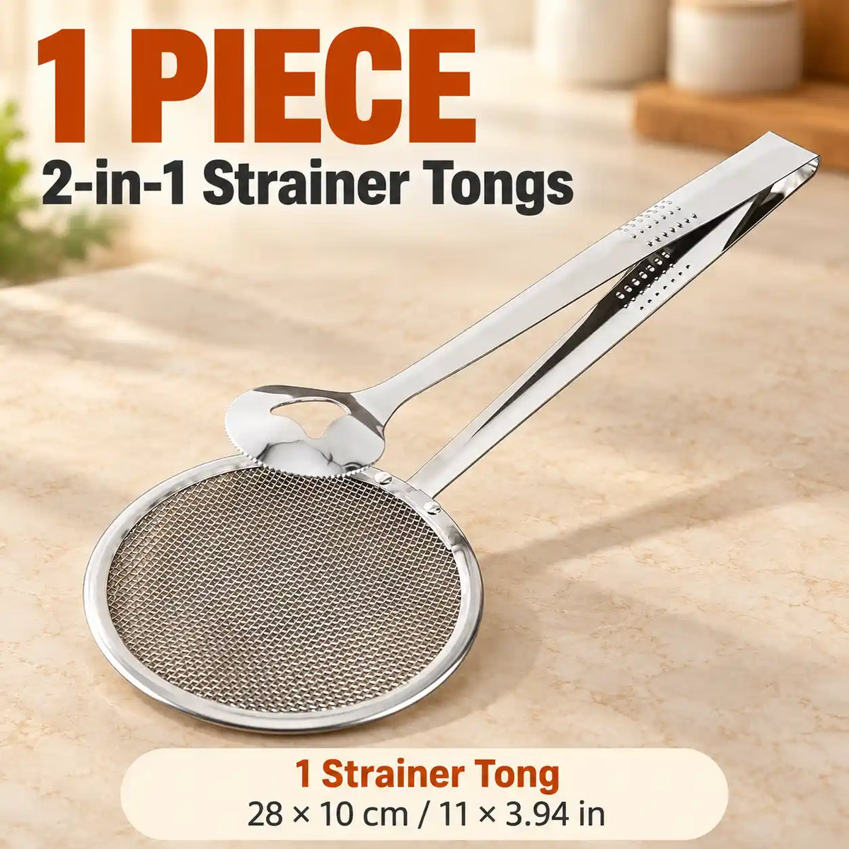 KORAKIO® 🥢🍳 2-in-1 Stainless Steel Strainer Tongs