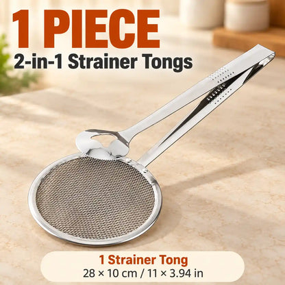 KORAKIO® 🥢🍳 2-in-1 Stainless Steel Strainer Tongs
