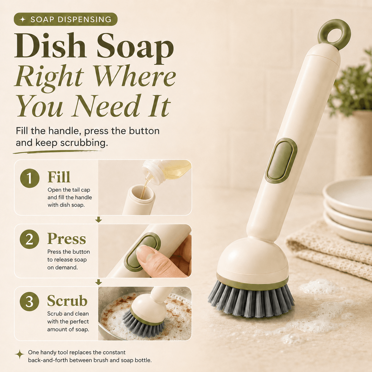 KORAKIO® 🫧2-in-1 Soap Dispensing Dish Brush