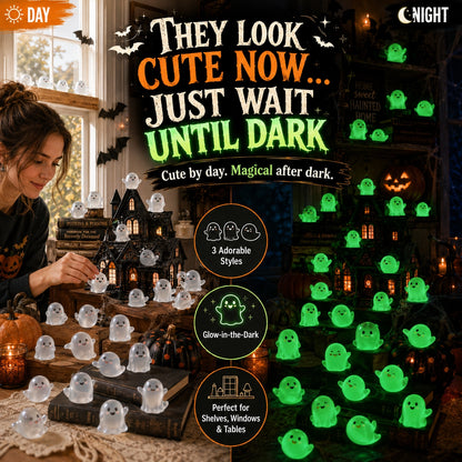 🆙 Glow-in-the-Dark Mini Ghost Halloween Decorations