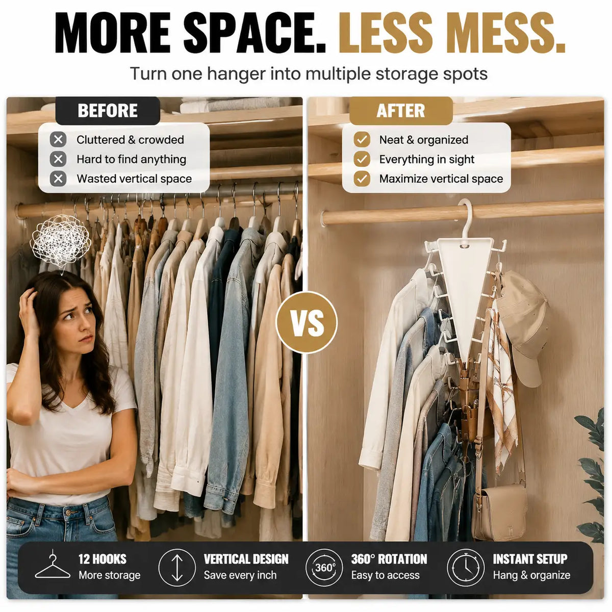 🆙12-Hook Vertical Closet Organizer