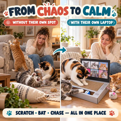KORAKIO® 🐈💻 Cat Laptop Scratch Pad with Mouse & Rolling Ball