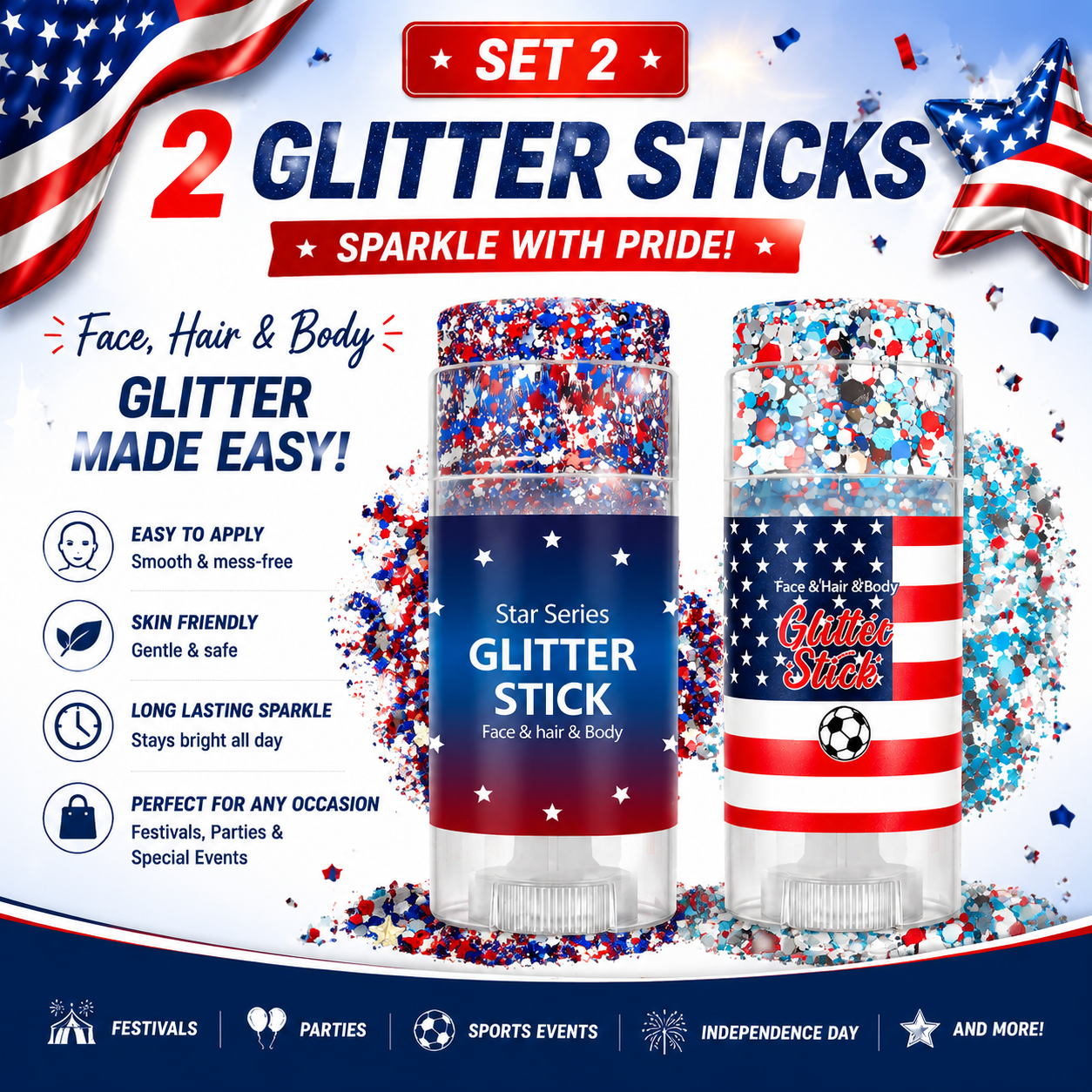 korakio® StarGlow Party & Festival Glitter Stick