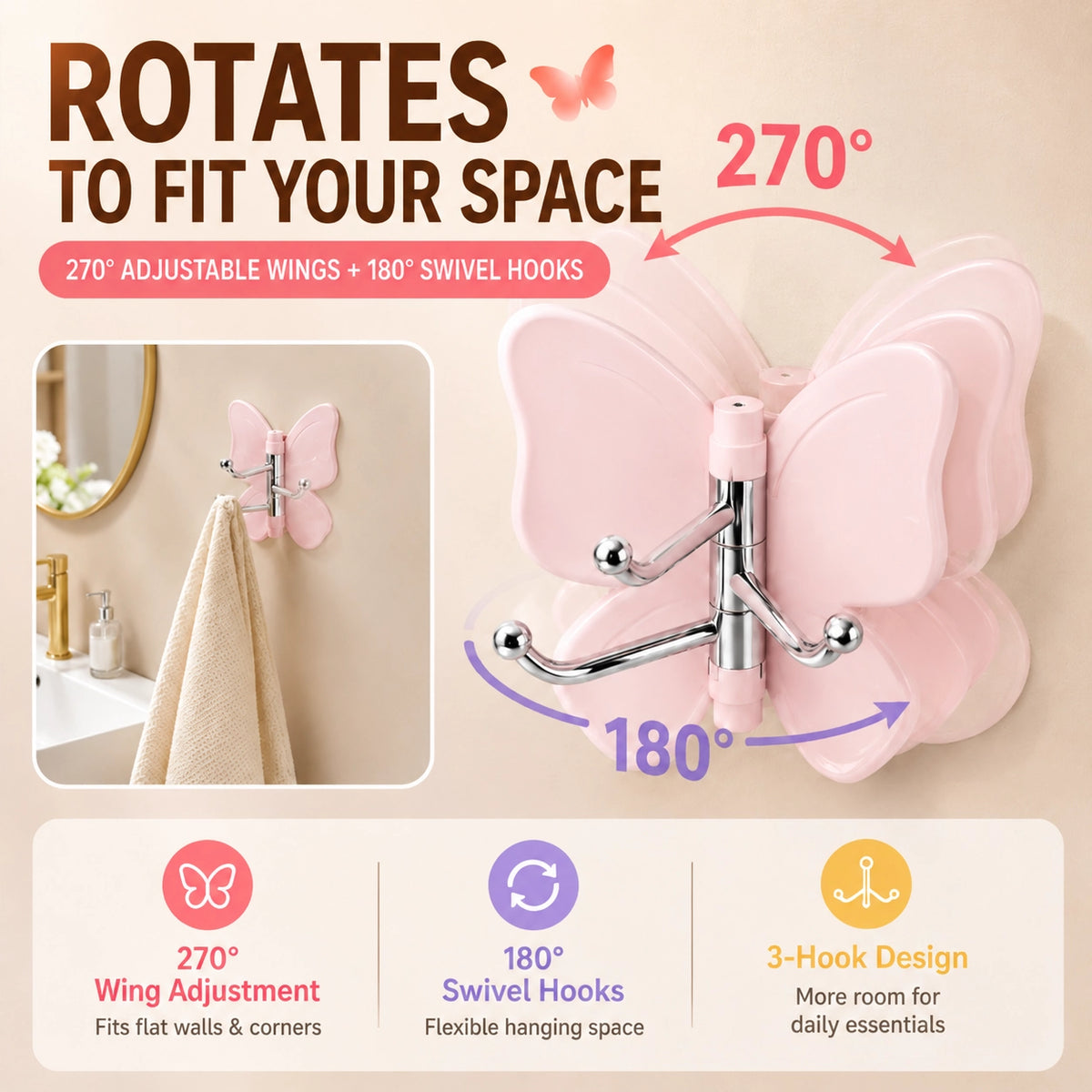KORAKIO® 🦋🪝 Butterfly 270° Rotating Wall Organizer