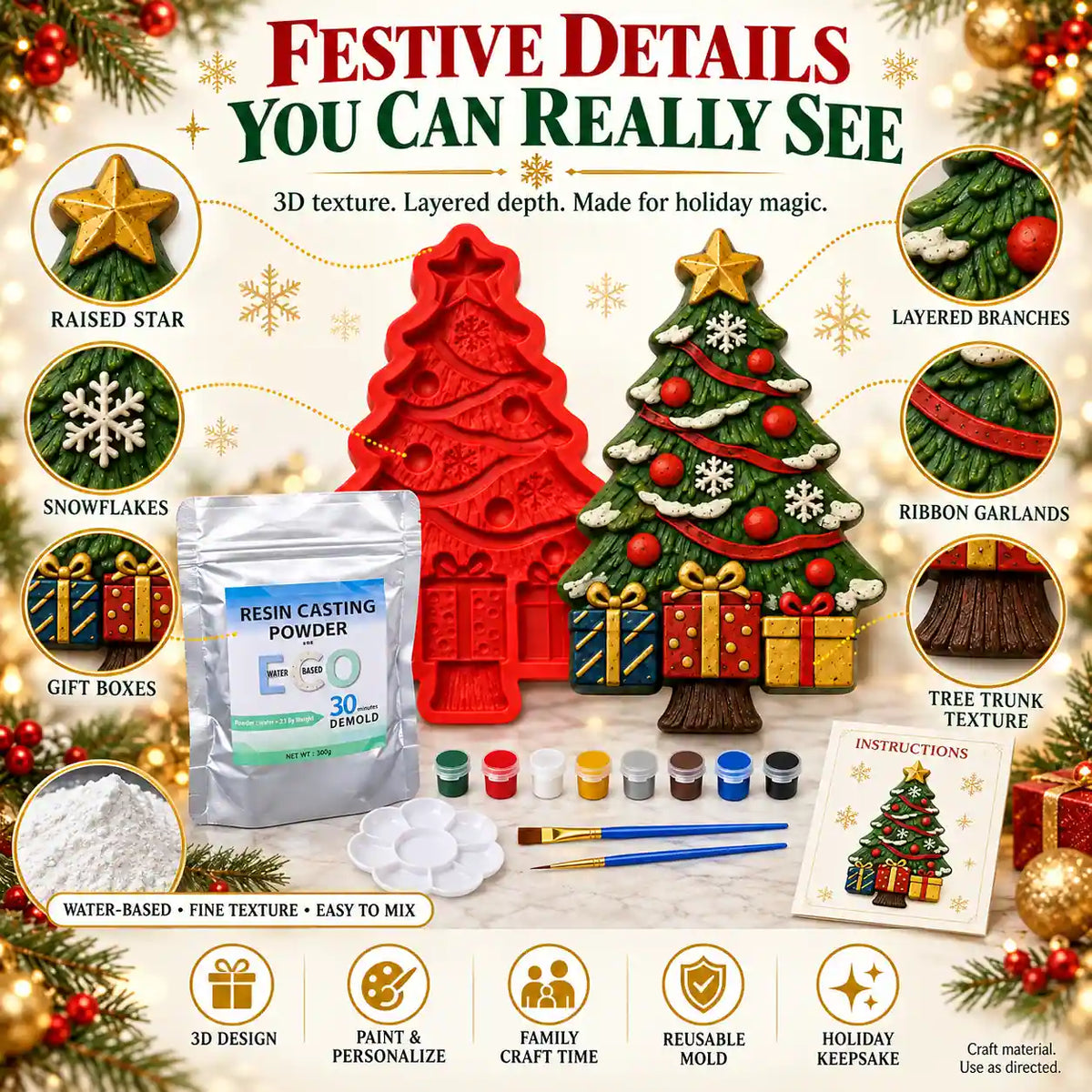 KORAKIO® 🎄🎨 DIY Christmas Tree Casting Kit with Reusable Mold & Paints