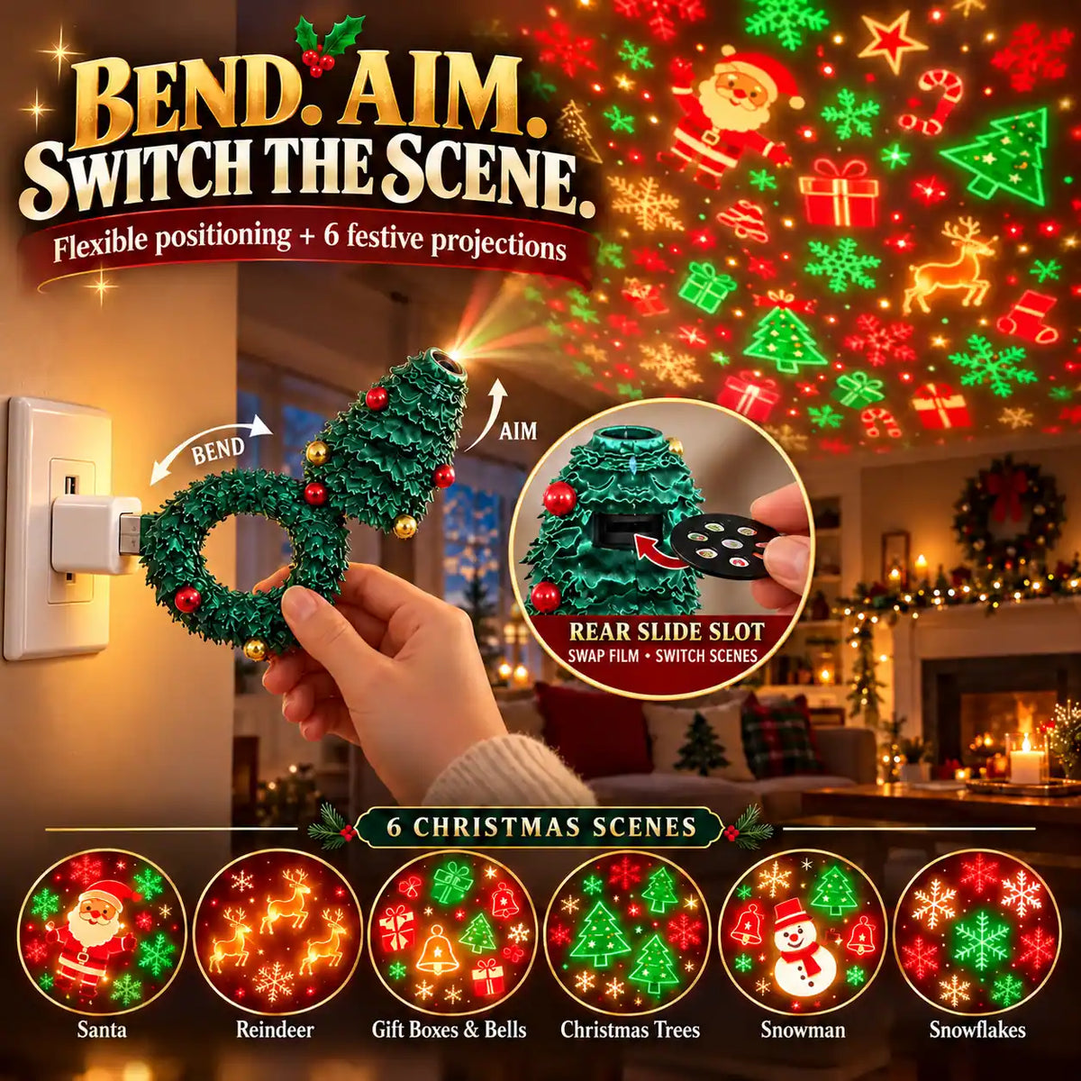 🆙 Magical Christmas Projector Light with 6 Holiday Patterns