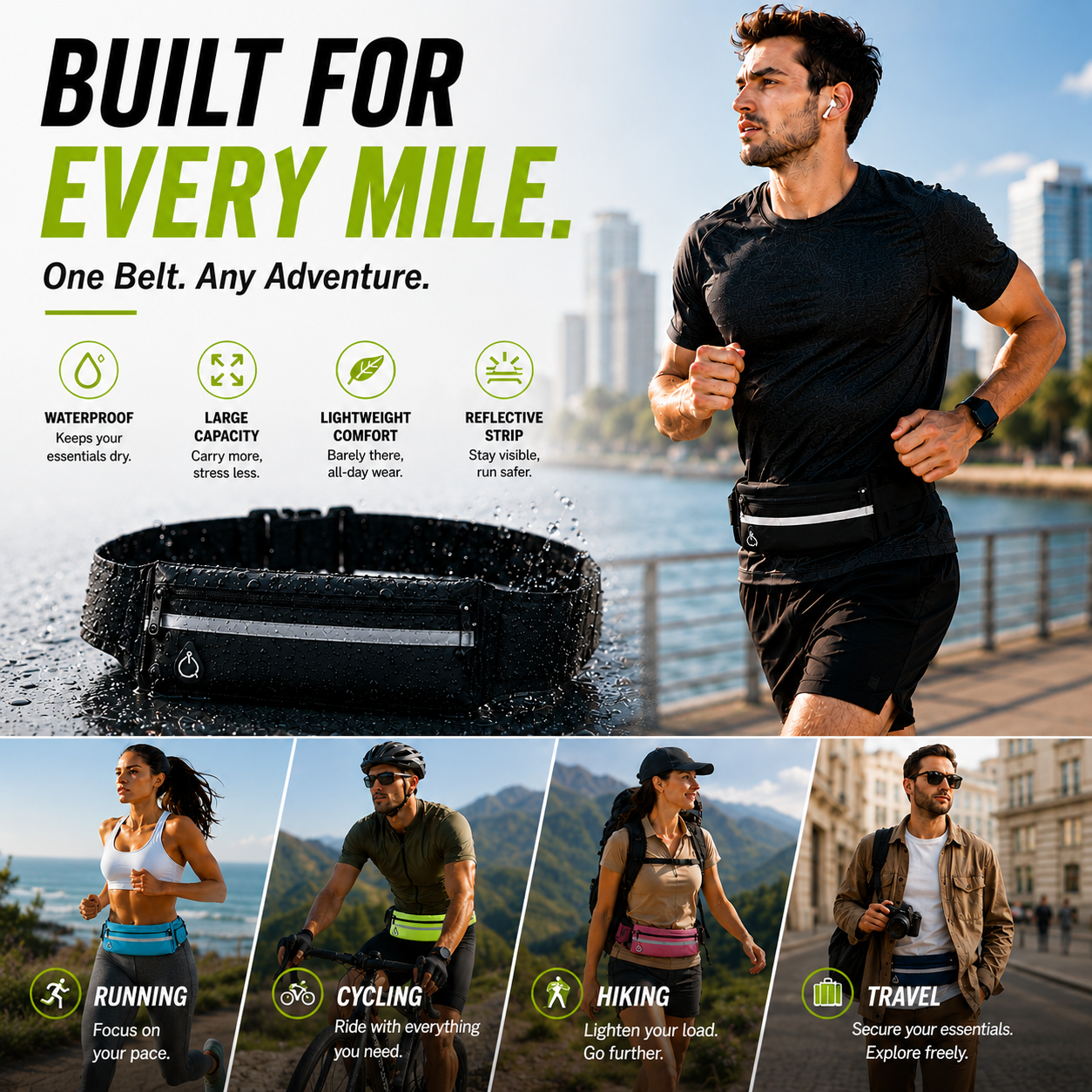 korakio® 🏃‍♀️Waterproof Running Belt – Large Capacity Sports Waist Pack