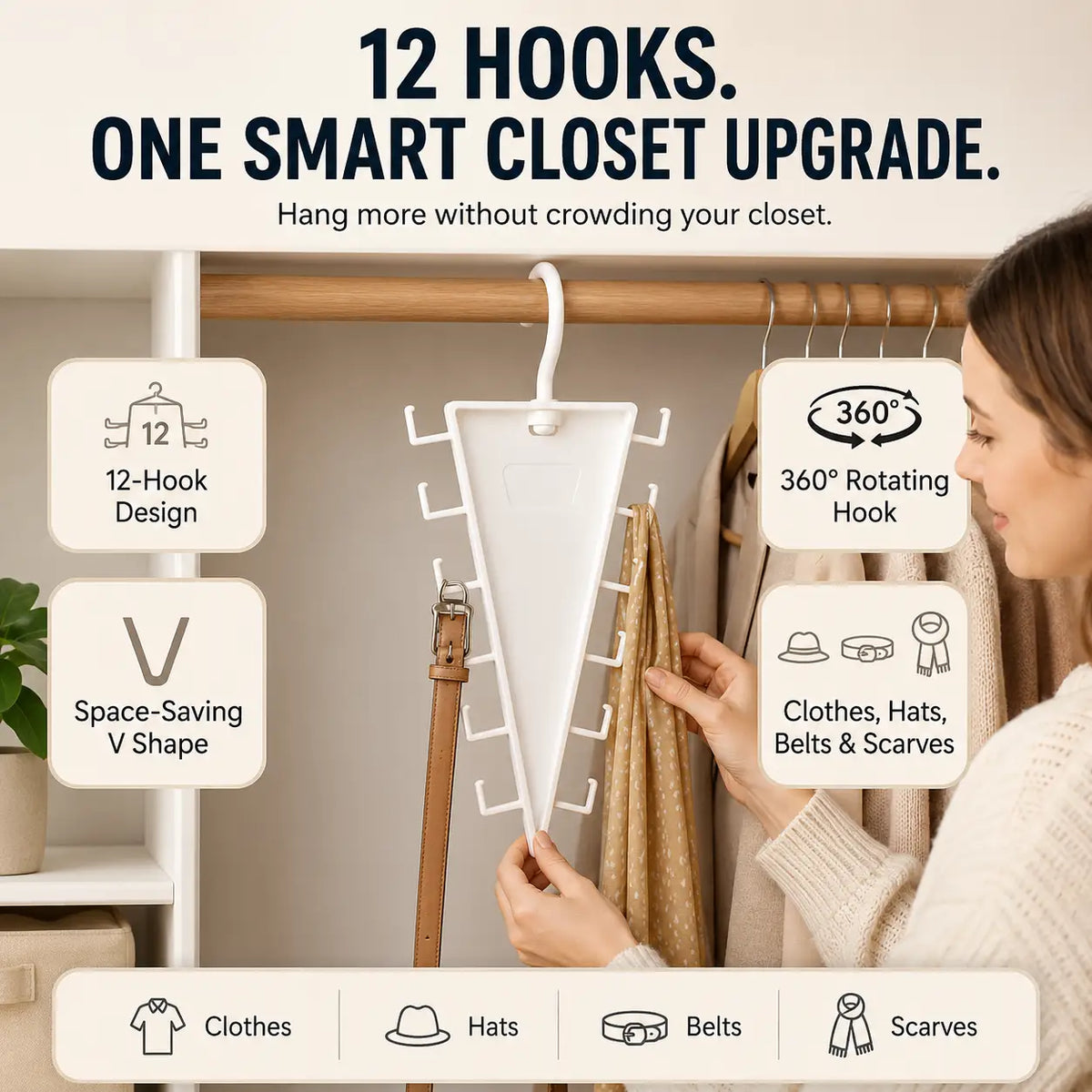 🆙12-Hook Vertical Closet Organizer