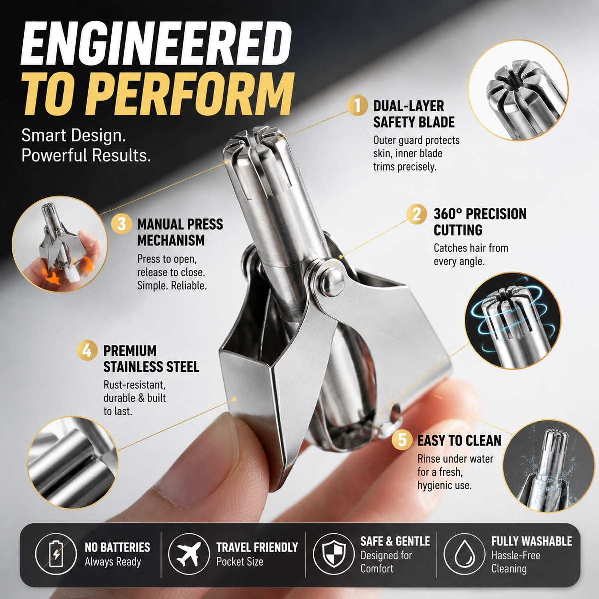 KORAKIO® 👍👃Precision Stainless Steel Nose Hair Trimmer