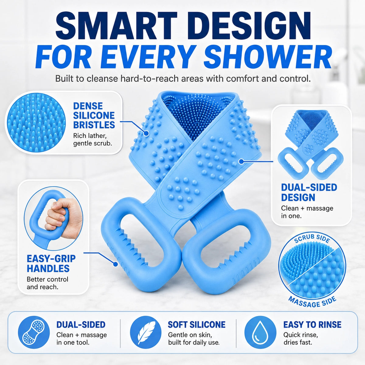 KORAKIO® 🛁🔄 Long Reach Silicone Back Scrubber