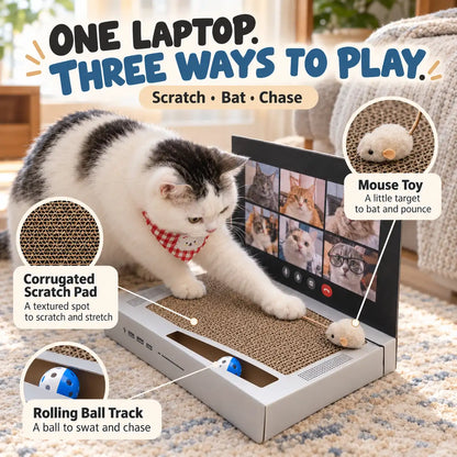 KORAKIO® 🐈💻 Cat Laptop Scratch Pad with Mouse & Rolling Ball