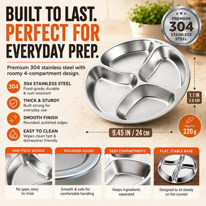 🆙 4-Compartment Stainless Steel Everyday Tray