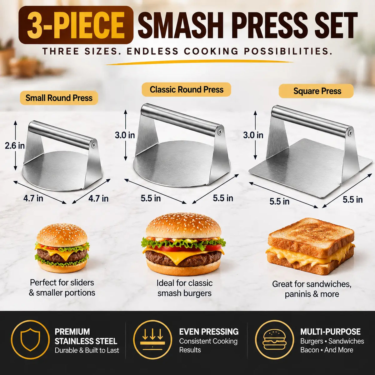 🆙 Stainless Steel Smash Burger Press