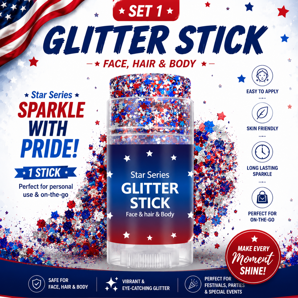 korakio® StarGlow Party & Festival Glitter Stick