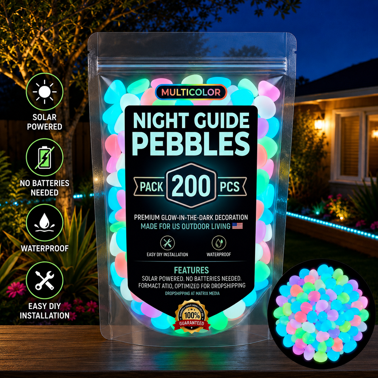 korakio®✨ 200PCS Colorful Glow-in-the-Dark Garden Stones for Magical Night Paths