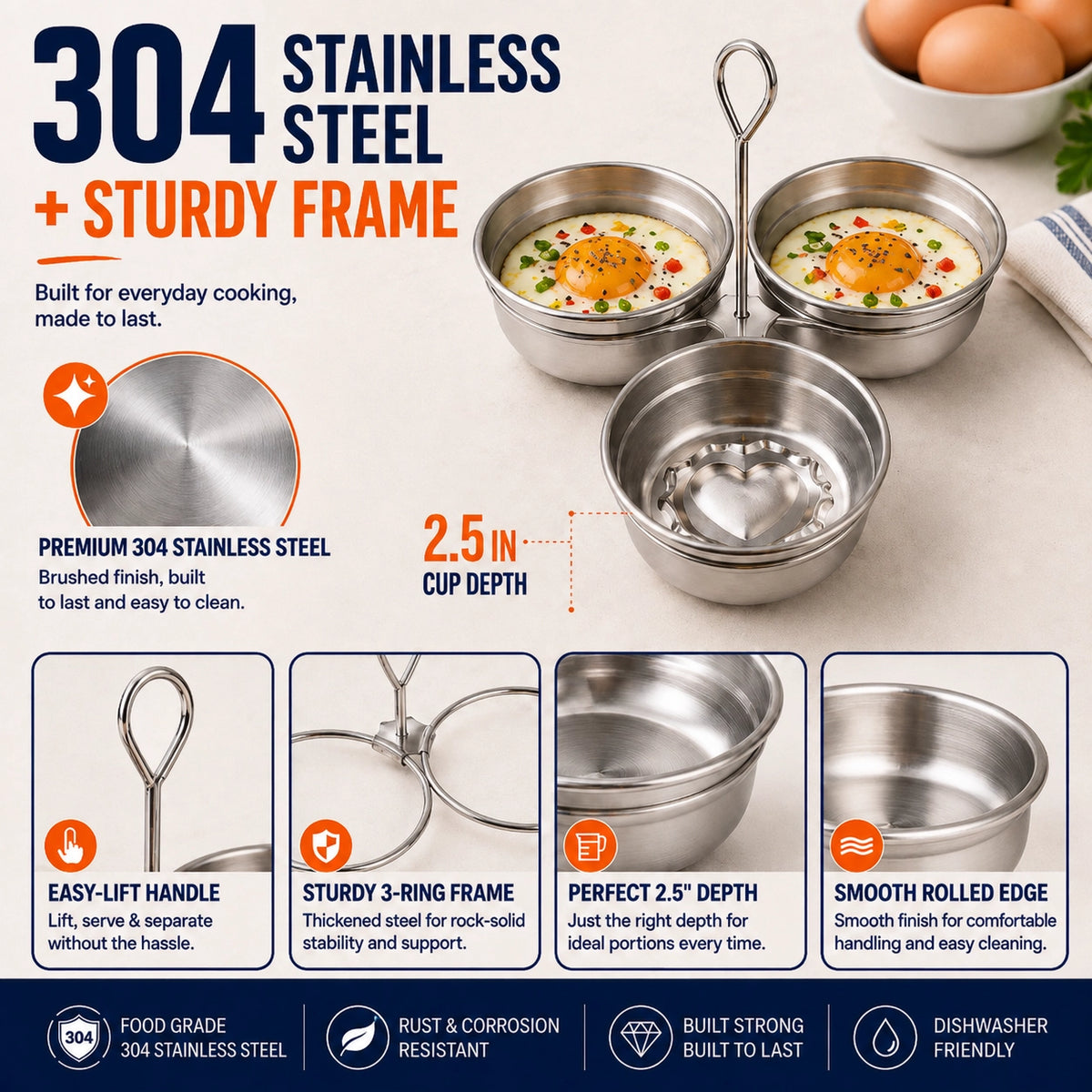 🆙🍳 3-Cup Removable Stainless Steel Egg Steamer
