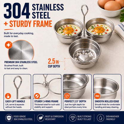 🆙🍳 3-Cup Removable Stainless Steel Egg Steamer