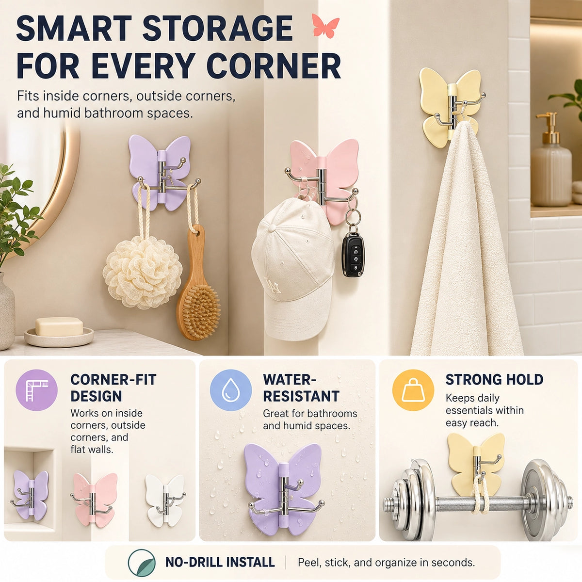 KORAKIO® 🦋🪝 Butterfly 270° Rotating Wall Organizer