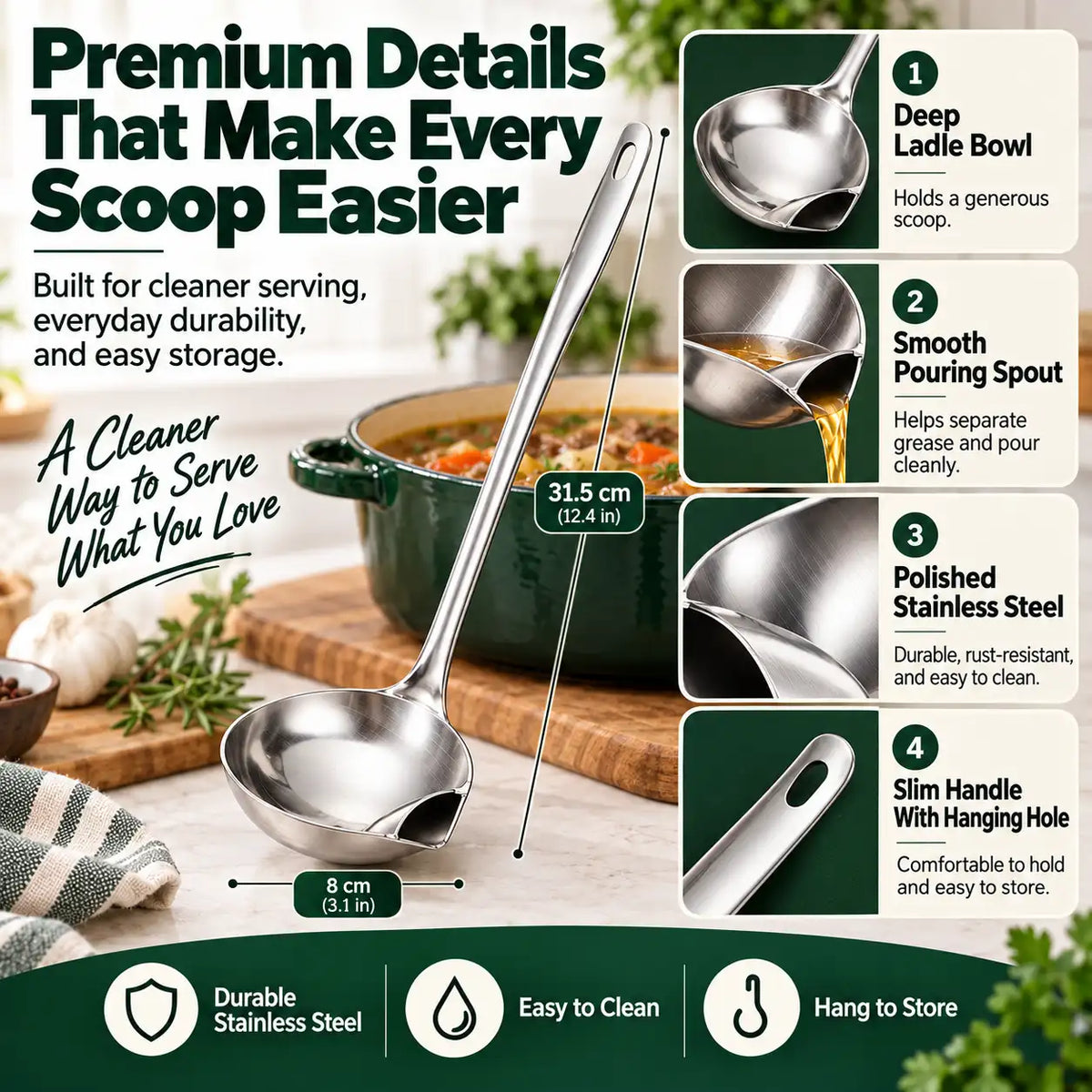 KORAKIO® 🍲🥄 2-in-1 Soup Skimmer & Serving Ladle