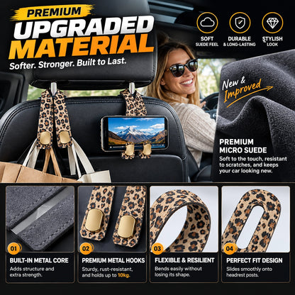 🆙Premium Suede Car Headrest Hooks & Phone Stand