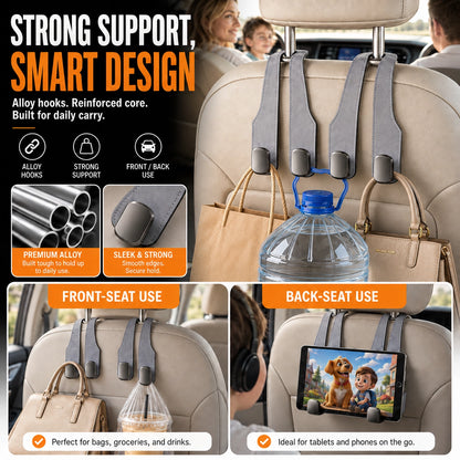 🆙Premium Suede Car Headrest Hooks & Phone Stand
