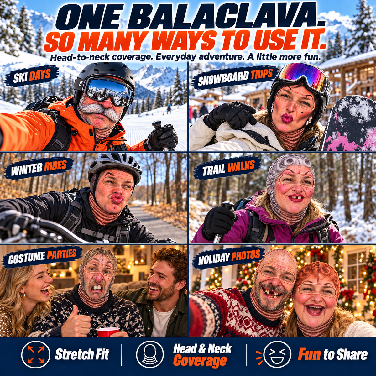 KORAKIO® 🎭🏂 Funny Face Balaclava – Stay Warm, Bring the Laughs