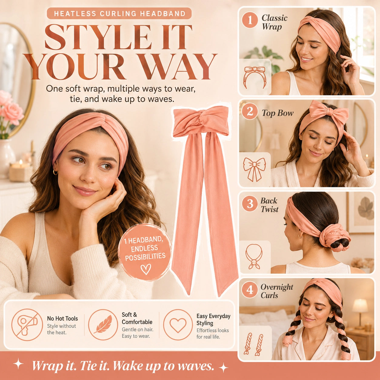 KORAKIO®🎀💇‍♀️ Effortless Heatless Curling Headband