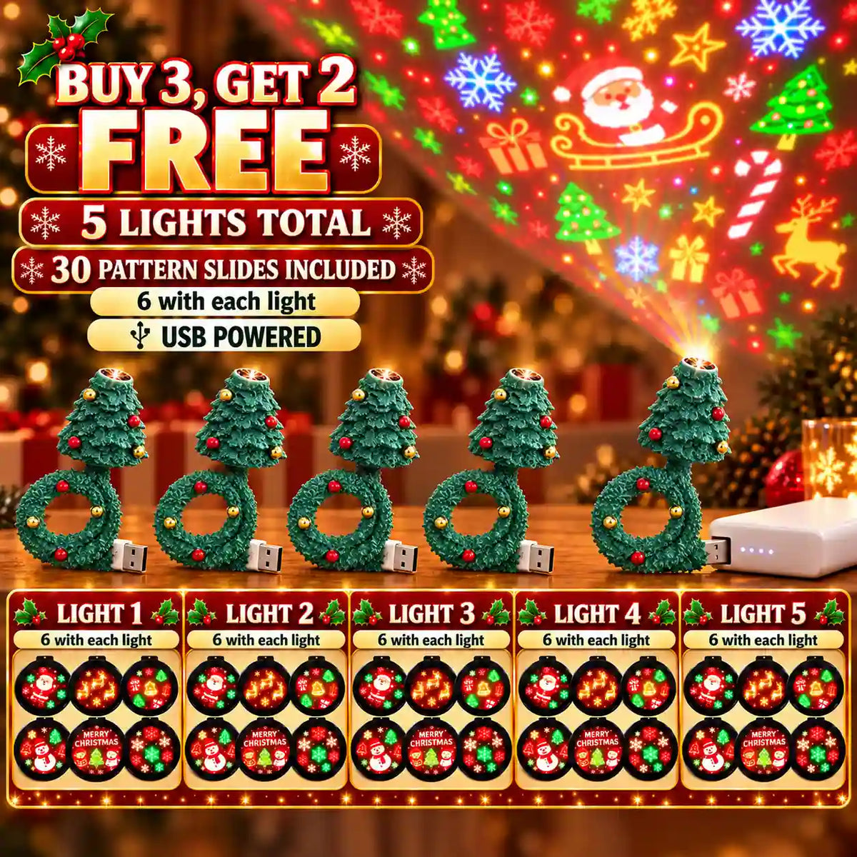 🆙 Magical Christmas Projector Light with 6 Holiday Patterns