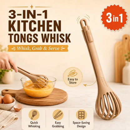 KORAKIO® 3-IN-1 KITCHEN WHISK 🥚 🍳 Multi-Function Egg Whisk & Food Tongs Whisk, Grip & Serve With One Tool