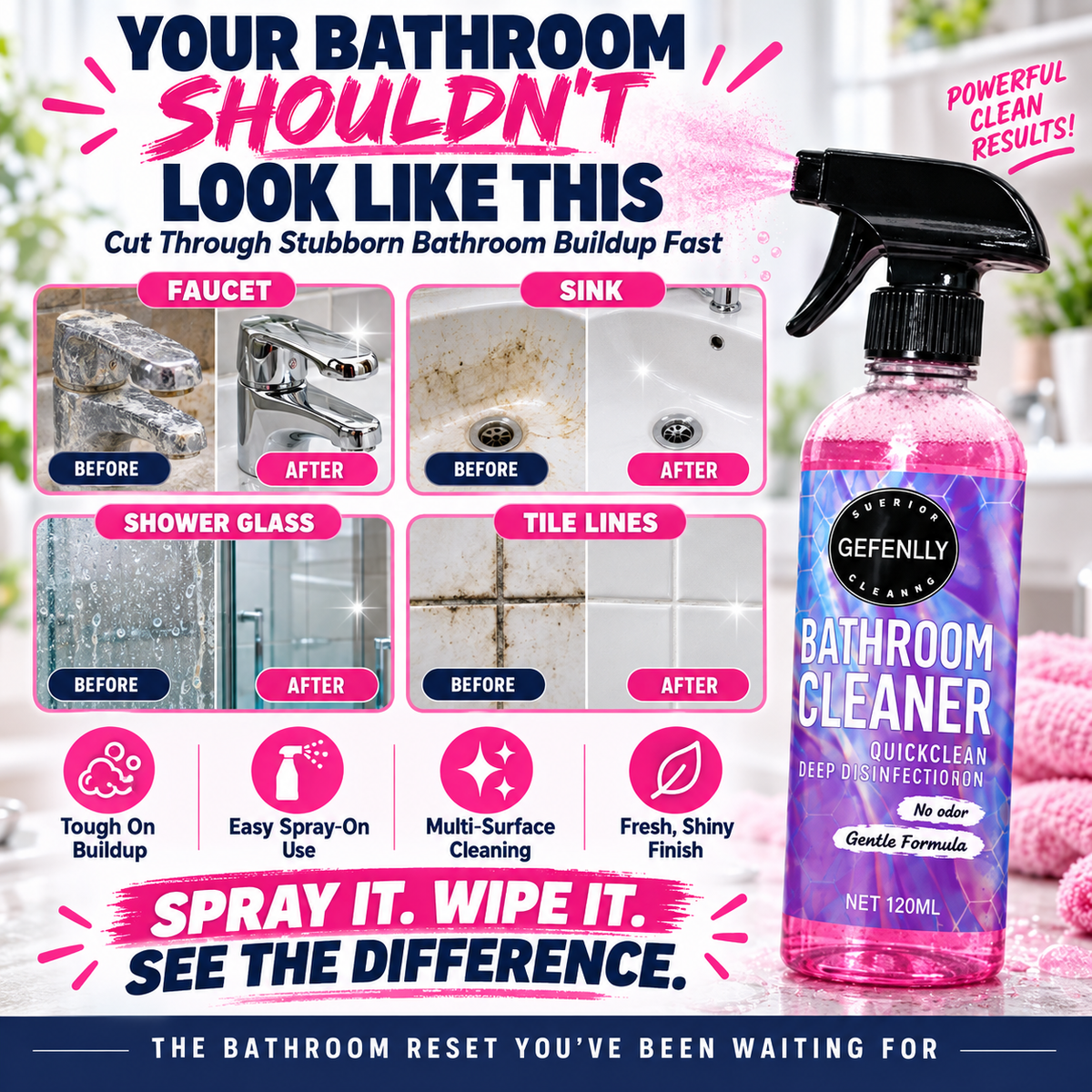 🆙 Pink Foam Bathroom Cleaner Spray