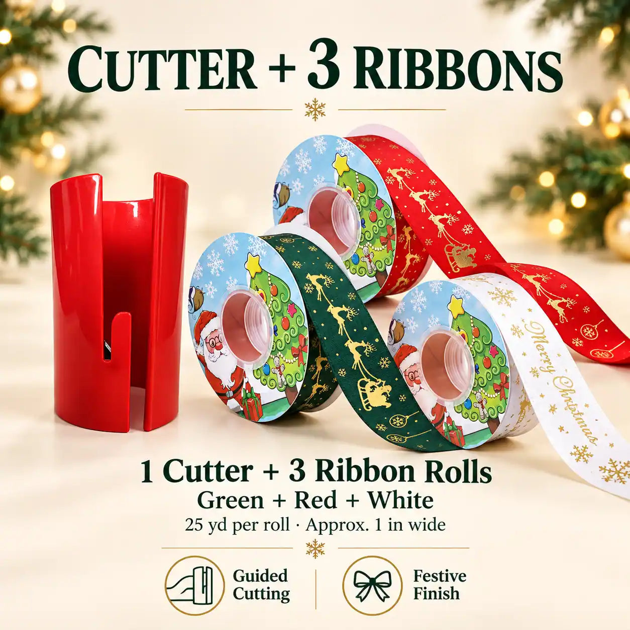 Cutter + Green & Red & White Ribbons